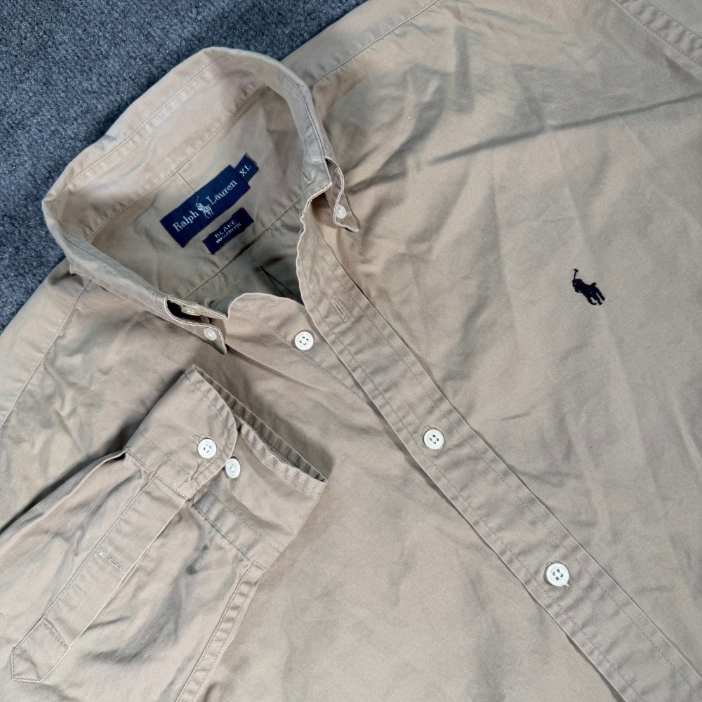 Polo Ralph Lauren Blake Shirt Mens XL Tan Khaki Button Down Long Sleeve #4420